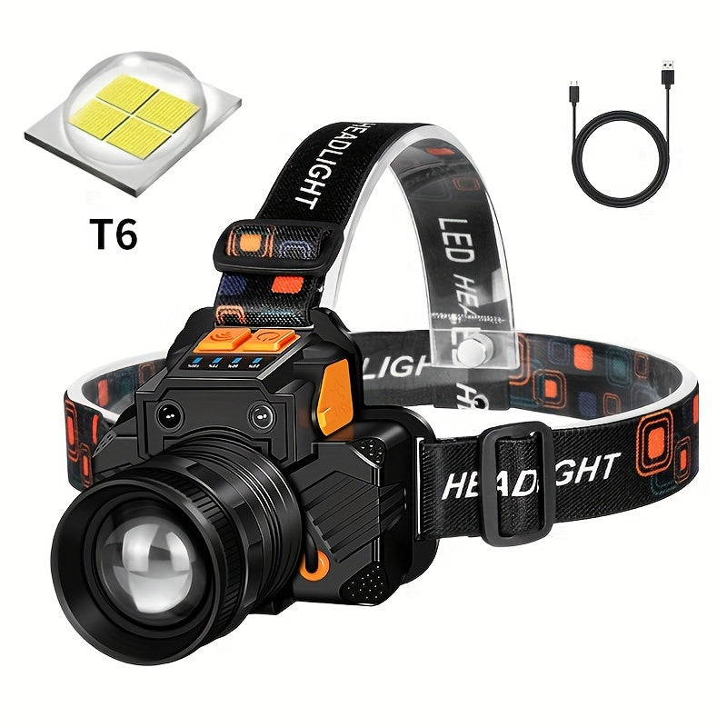 Qayta zaryadlanadigan LED bosh lampasi, aqlli sezgi, 3 rejim, zoomable, USB zaryadlash - Tashqi faoliyatlar uchun ajoyib - Type-C mos, favqulodda bosh chirog'i|Aylanadigan bosh chirog'i|Zamonaviy Dizayn