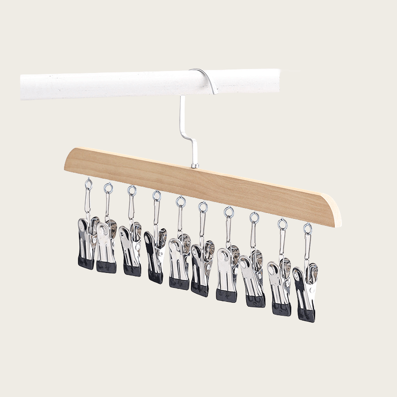 Organizador de pared de madera con 10 clips de acero inoxidable para armario, baño, dormitorio, almacenamiento