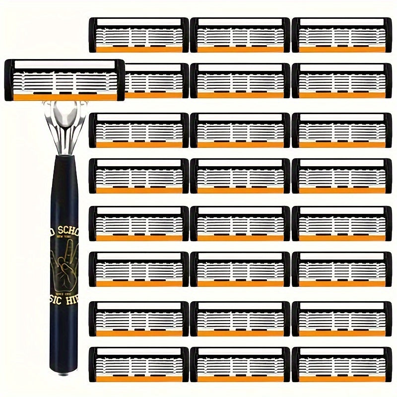 Men's Safety Razor with Curved Blades, Metal Handle for Beard and Mustache Shaving