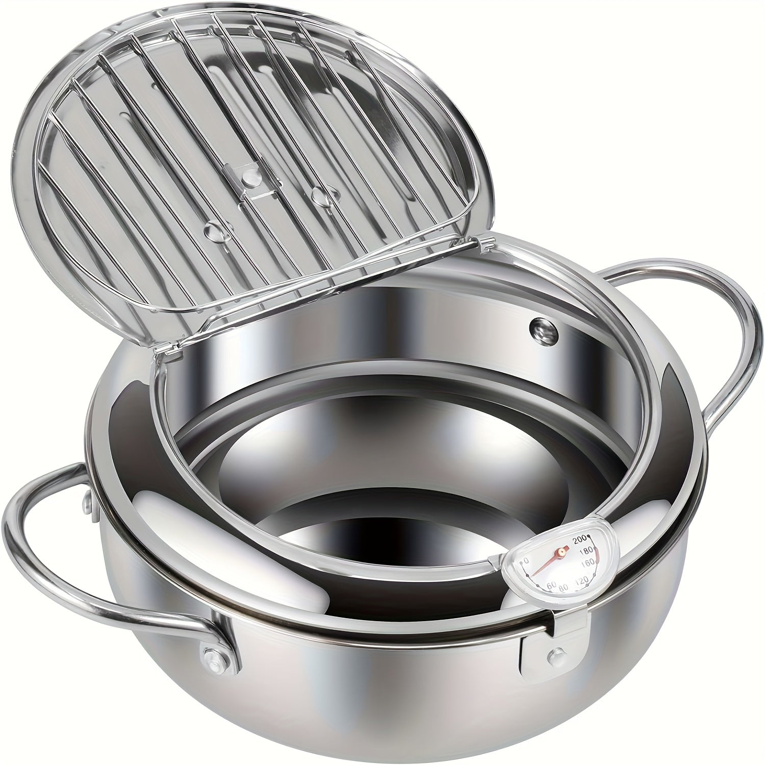 Stainless Steel Deep Fryer Pot 2.2L with Temperature Display for Gas and Induction