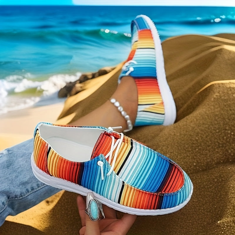 Women's Casual Striped Canvas Sneakers, Slip-On, All-Season, Lightweight