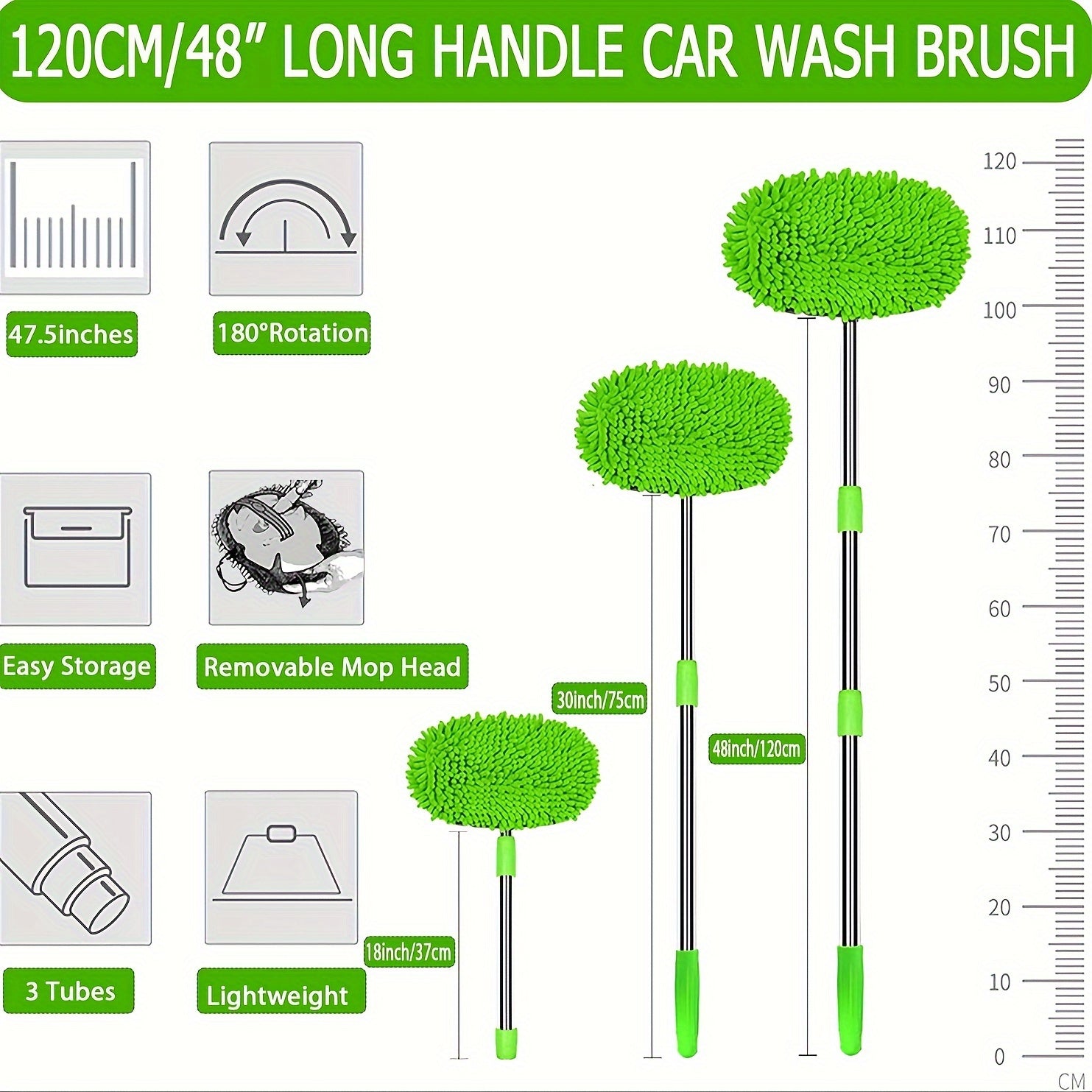 Microfiber Car Wash Mop, 121.92cm Long Handle, Scratch-Free Detailing