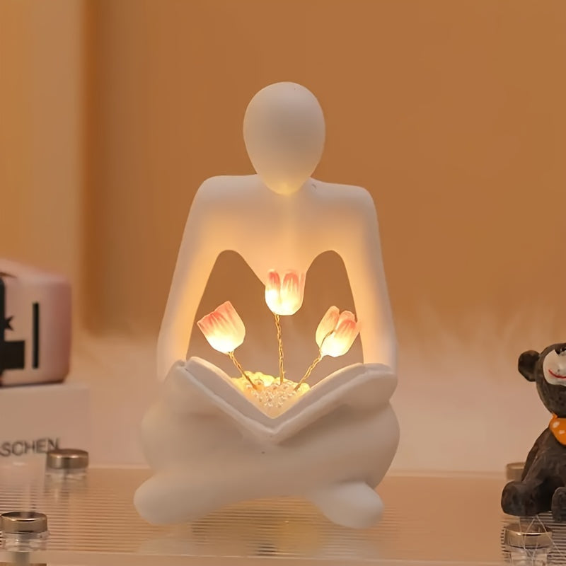 Abstract Human Figure Tulip LED Night Light with Adjustable Brightness Battery-Powered Desk Decor