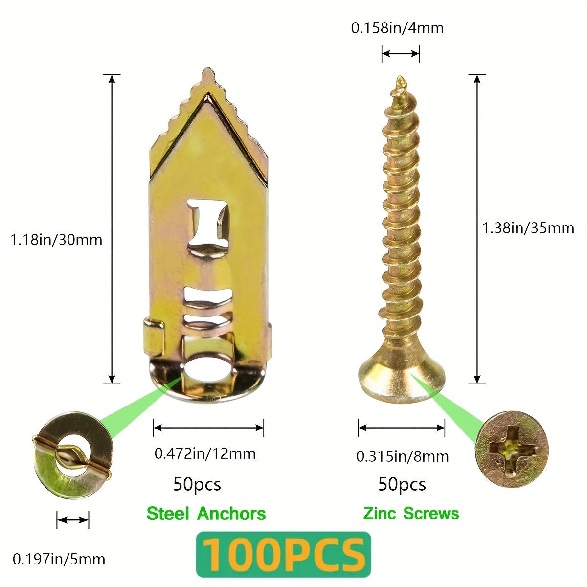 50/100/150 Pcs Galvanized Steel Self-Drilling Wall Anchors Drywall Inserts