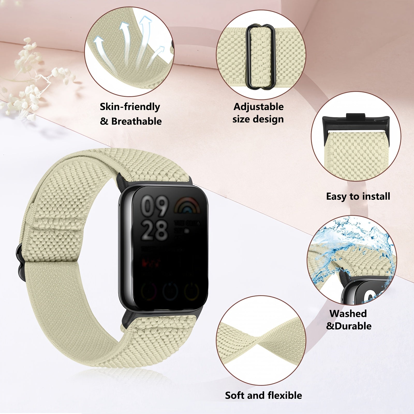 Xiaomi Redmi Watch 4 va Band 8 Pro uchun 3 ta Nilon almashtirish bandlari, sozlanadigan fitness kamarlar