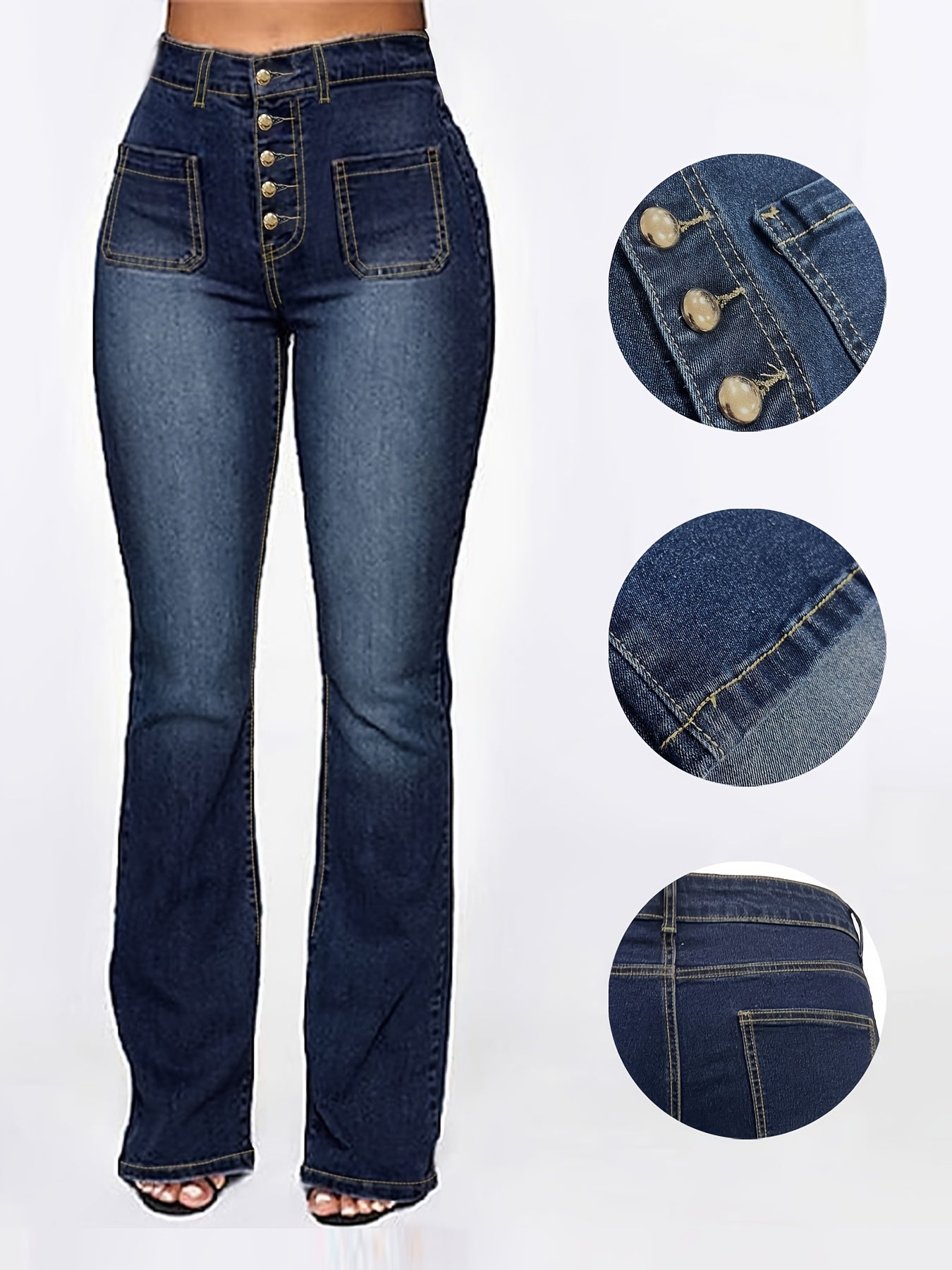 Women's Plus Size High-Waisted Jeans Solid Color All-Season Woven Fabric