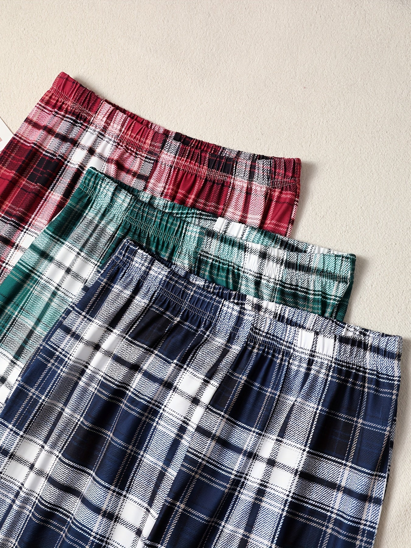 Men's Plaid Pajama Pants 3-Pack Medium Stretch Knit Assorted Designs