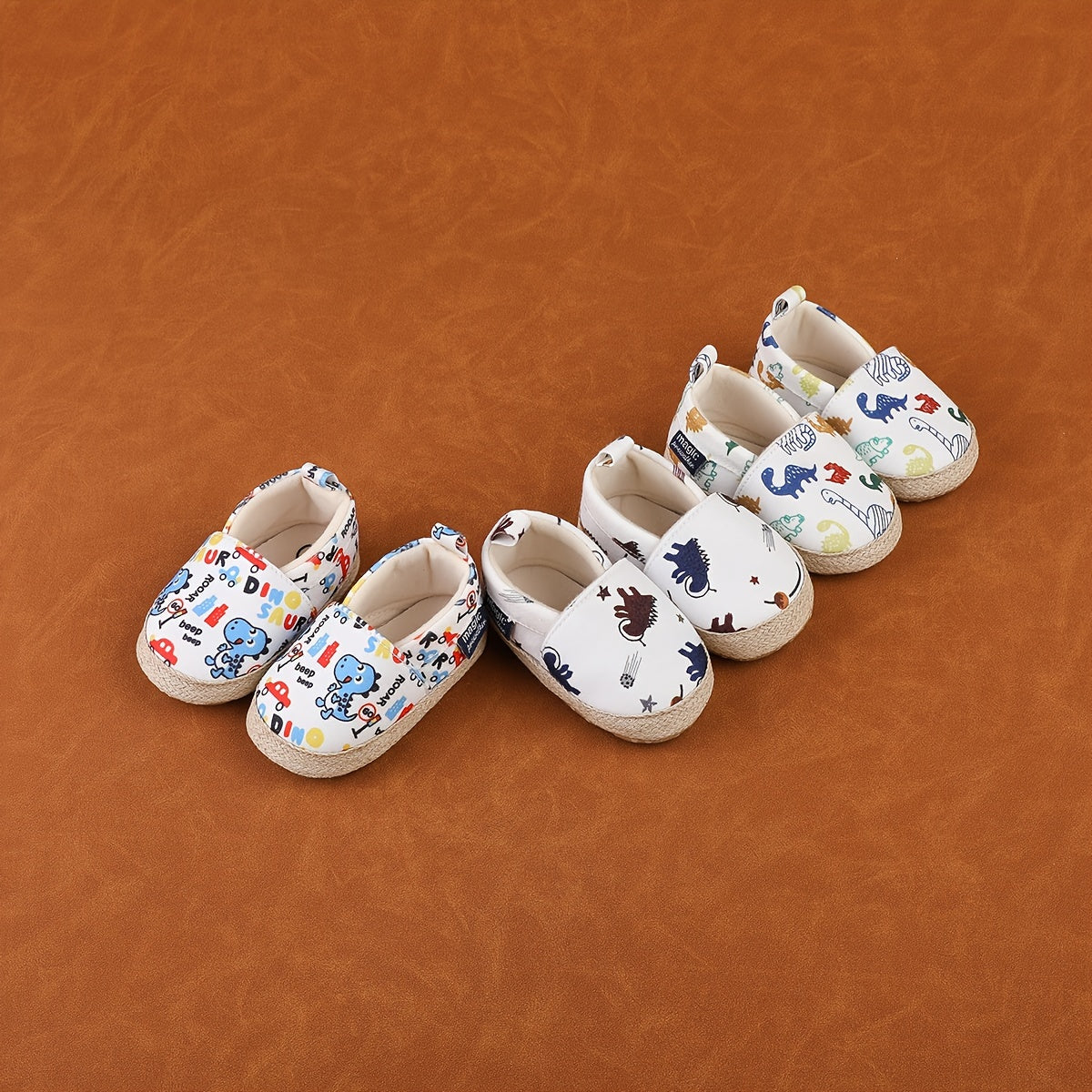 Infant Boys Girls Slip-On Sneakers Cartoon Animal Pattern Low Top Fabric EVA Insole PU Sole Casual All-Season