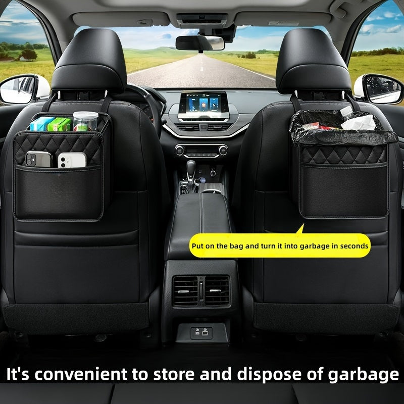 Organizador de asientos de coche, bolsa de almacenamiento de cuero PU para interior del vehículo, ordenado y duradero