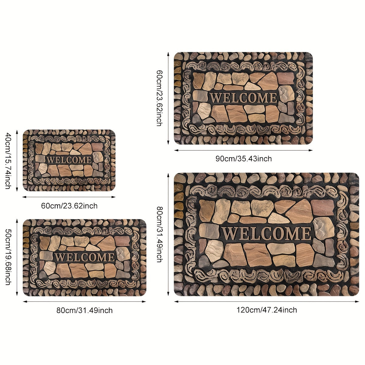 Pebble Print Entrance Mat Non-Slip Polyester Rug Indoor Outdoor Quick-Drying