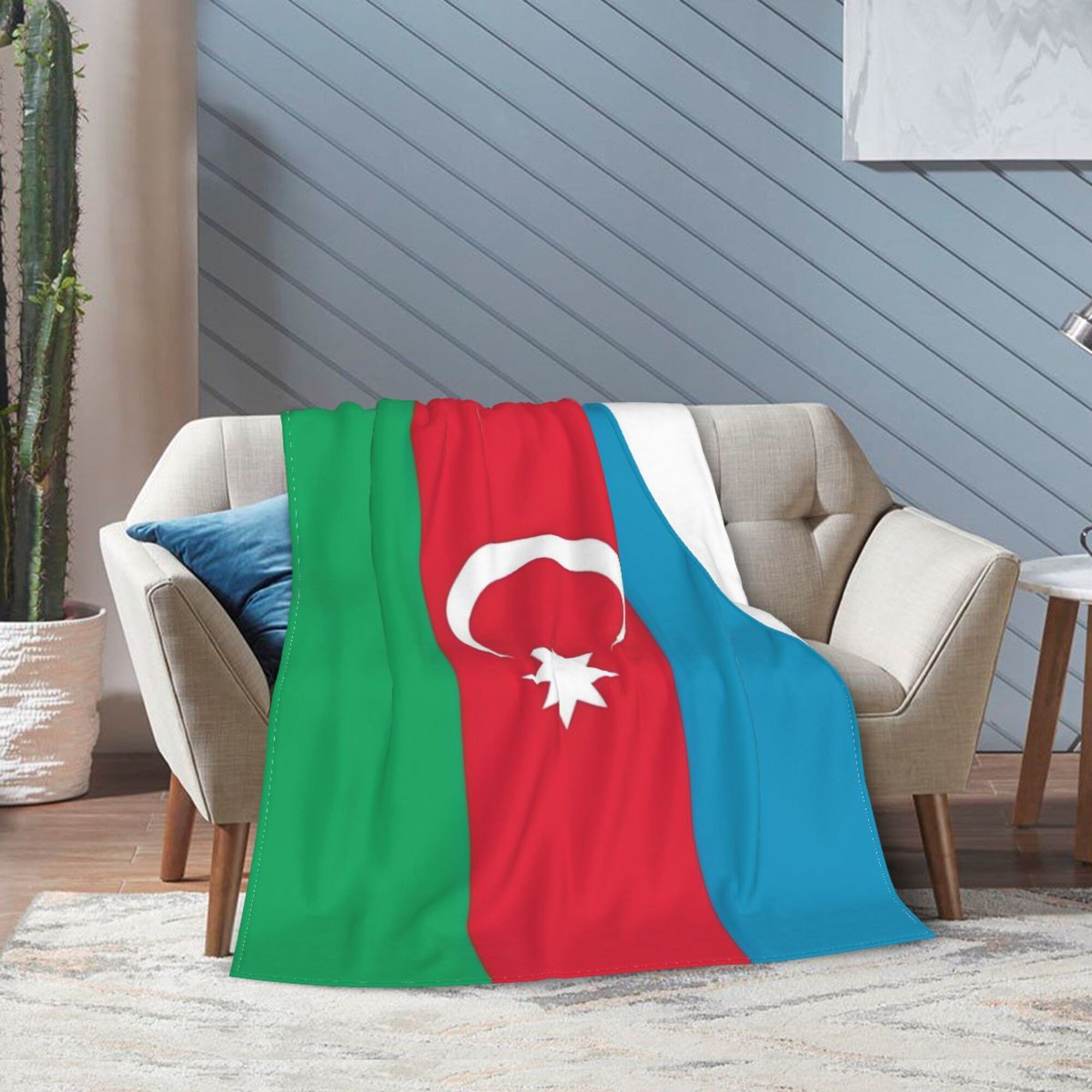 Azerbaijan Flag Flannel Throw Blanket Digital Print Soft Polyester All Seasons