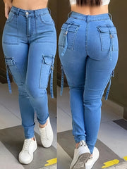 Women's Plus Size High-Waisted Skinny Cargo Pants Rayon Elastane Polyester All-Season