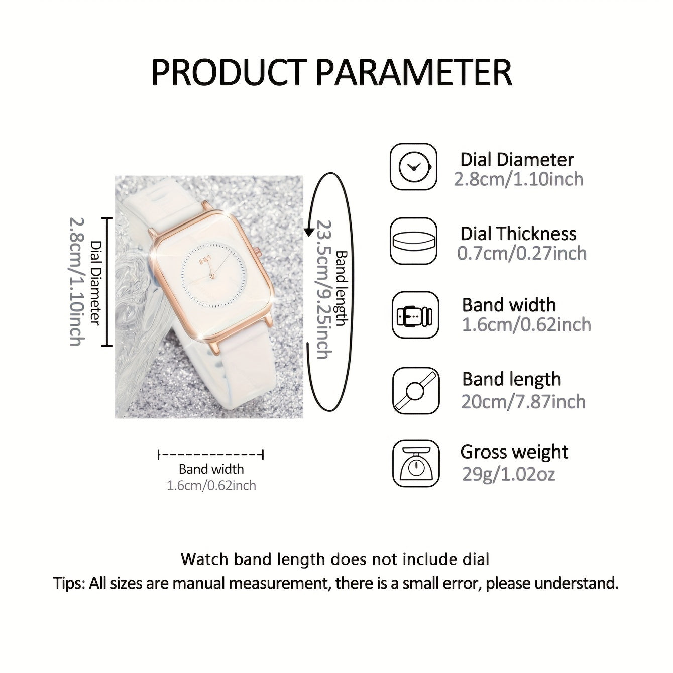 Set de reloj de pulsera de cuarzo con esfera cuadrada y banda de silicona para mujer, con caja de aleación de zinc y diseño de tres piezas