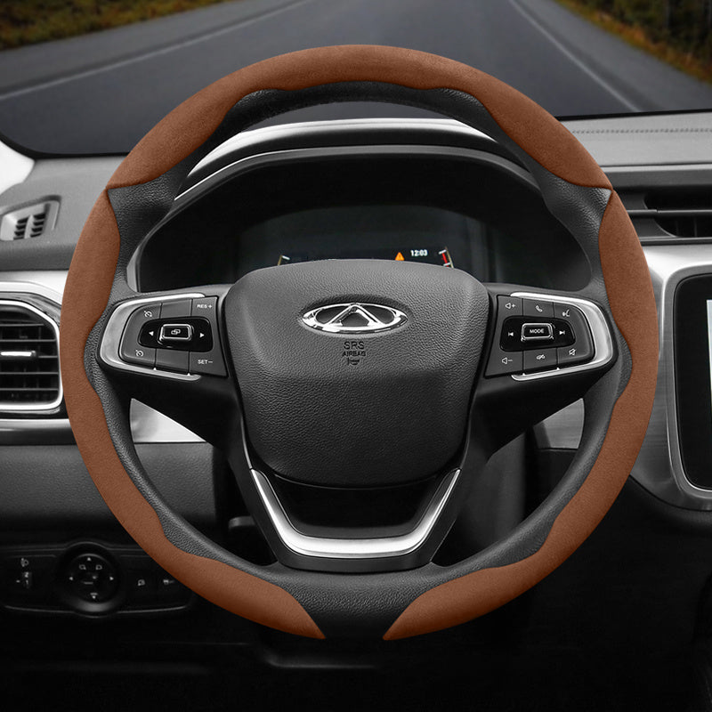 2PC Set Winter Velvet Anti-Slip Ultra-Thin Steering Wheel Cover Black Green Red Orange Brown