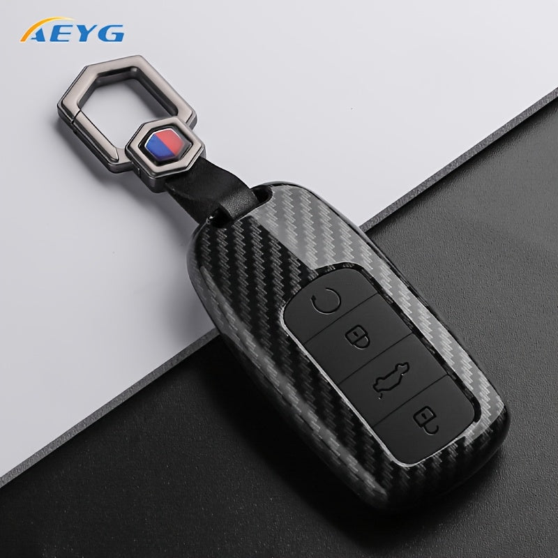 Car Key Case Cover for SUV, Carbon Fiber Style, Fob Protector, Black