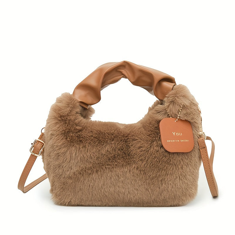 Стильная плюшевая сумка для путешествий с милыми деталями из искусственного меха, идеально подходящая для осенней и зимней моды.