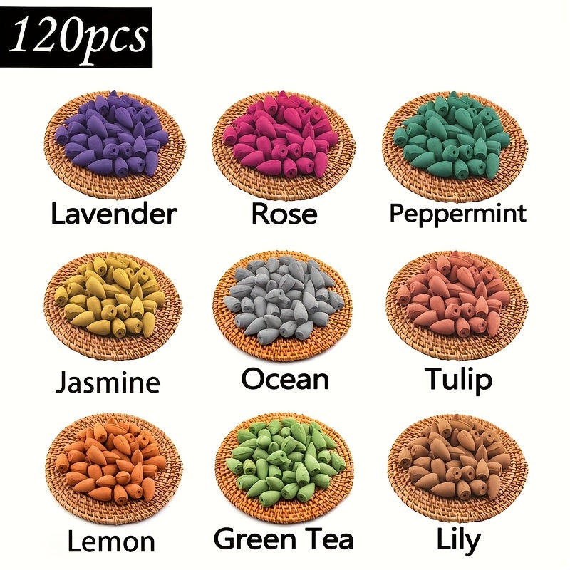 Natural Backflow Incense Cones for Meditation Yoga Waterfall Burner Cleansing 120 Pack