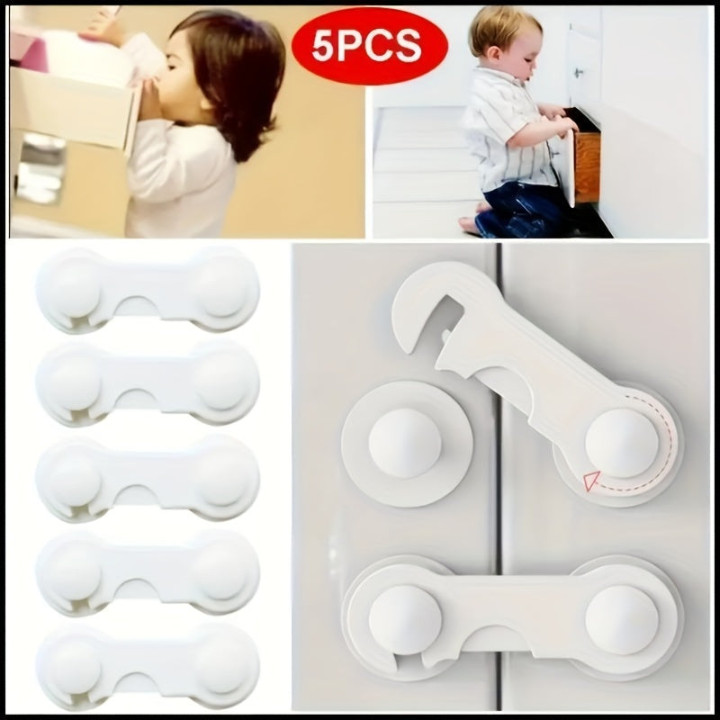 Set of 5 Plastic Safety Locks for Cabinets, Doors, Refrigerator Drawers