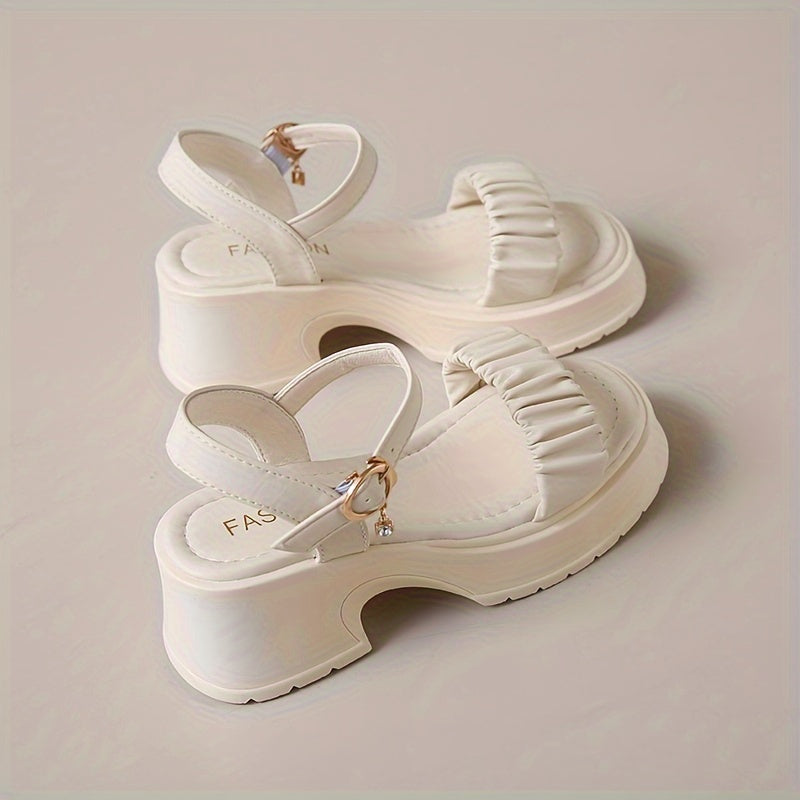 Women's Chunky Heel Sandals with Knot Design Open Toe Buckle Strap Summer