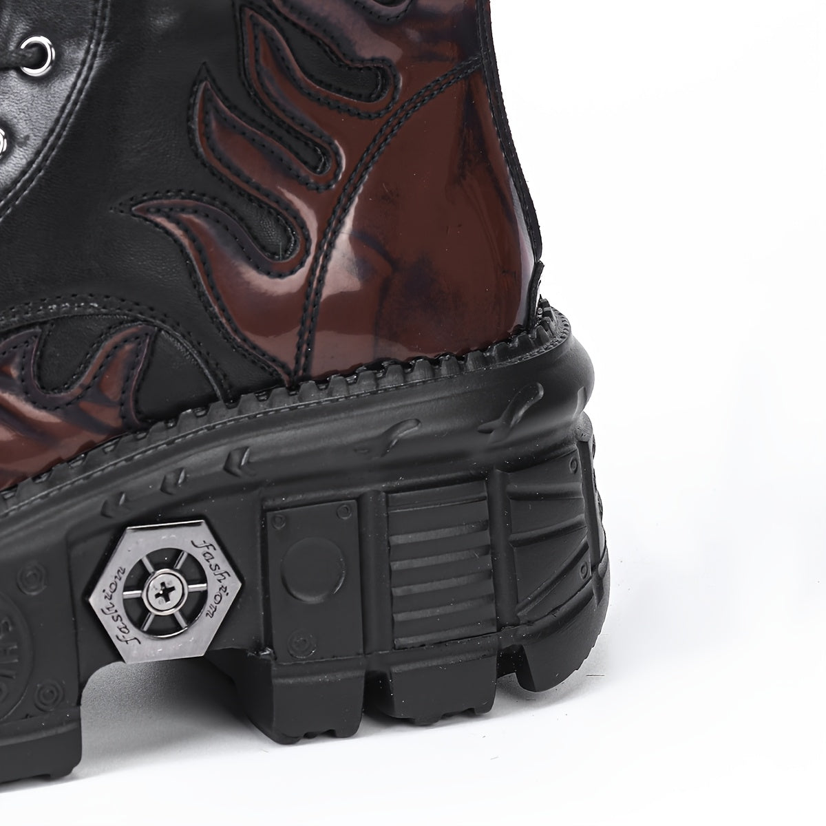 Women's Faux Leather Punk Flame Mid-Calf Platform Boots