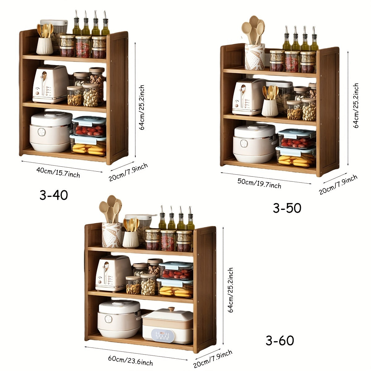 Gran organizador de almacenamiento de cocina independiente de madera dura marrón con estantes abiertos