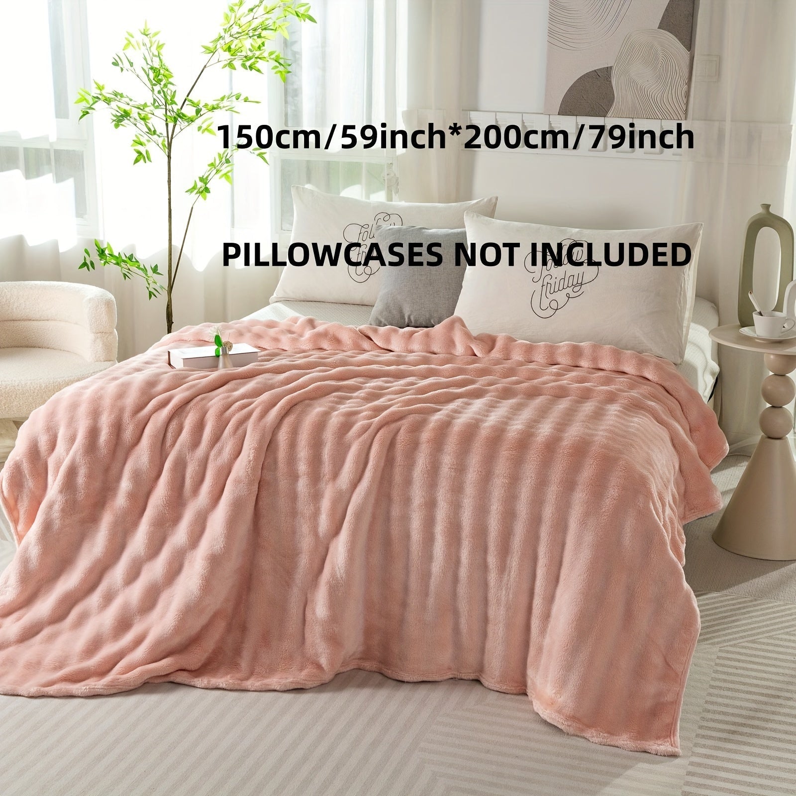 Hypoallergenic Polyester Bed Blanket Faux Rabbit Fur Plush Throw for Bedroom Sofa Travel