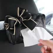 Car Interior Tissue Holder Black PU Leather Storage Bag Decorative