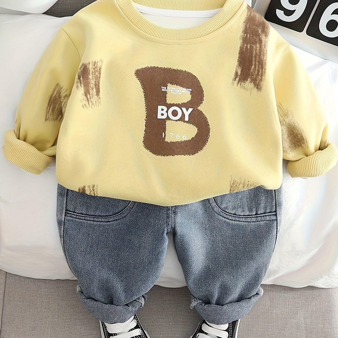 Boys' 2-Piece Outfit Long Sleeve Sweatshirt and Denim Pants Spring Fall Casual Kids Clothing