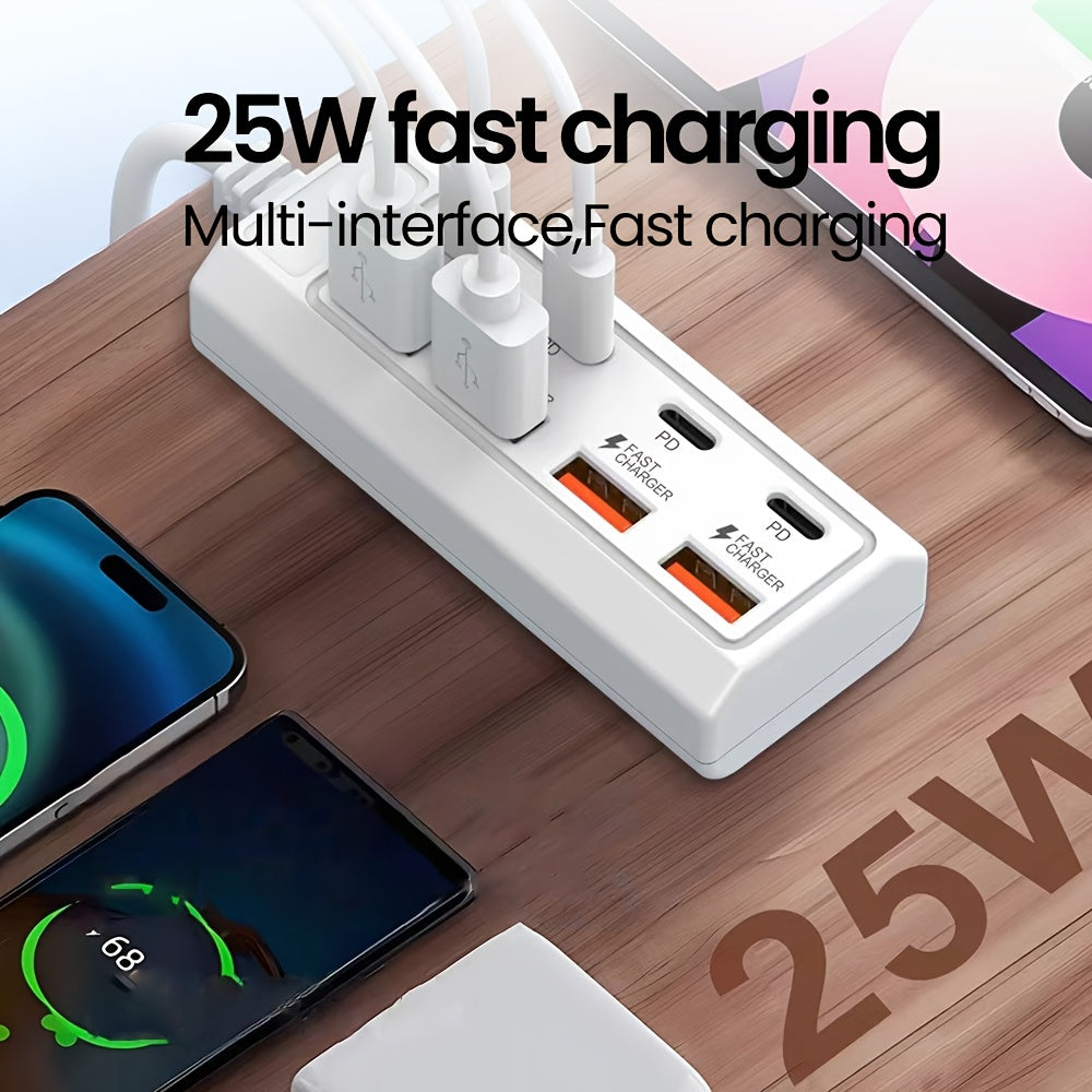 8-Port USB Hub with 4 USB and 4 Power Delivery Ports 25W Fast Charging for Laptops Tablets and Smartphones