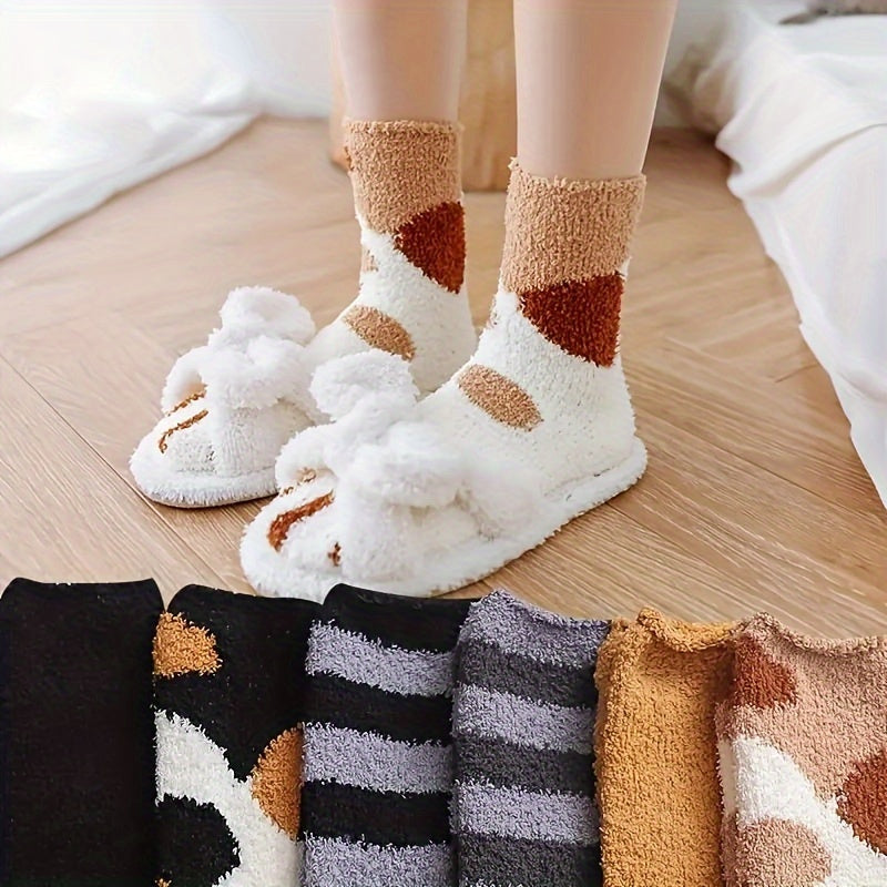 Women's Cat Paw Print Slipper Socks Cozy Coral Fleece Cartoon Pattern Hand Washable