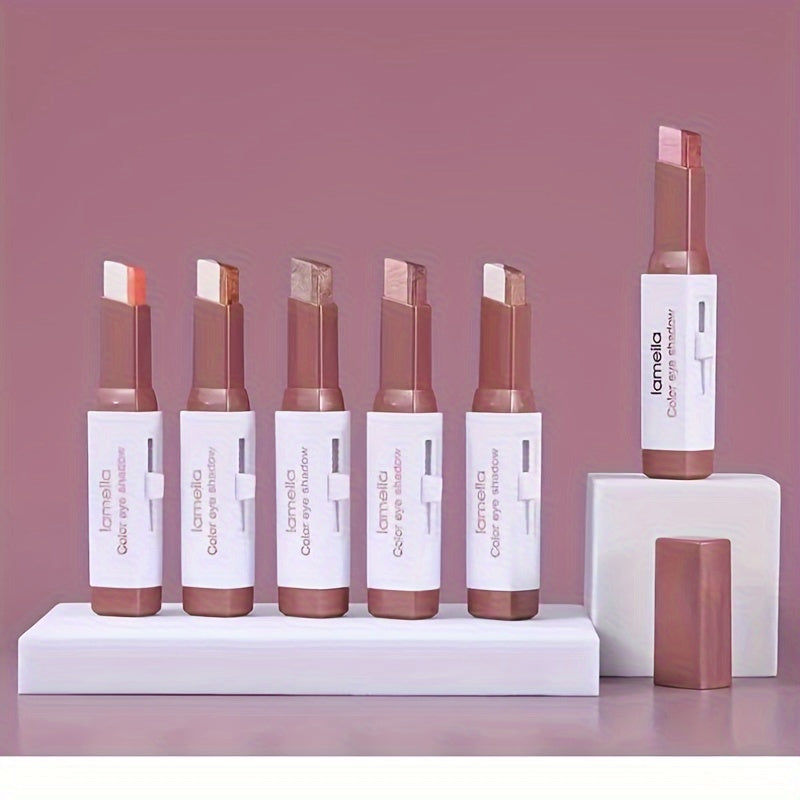 6 Pcs Eye Shadow Sticks Dual-Color Matte Satin Waterproof Makeup Kit