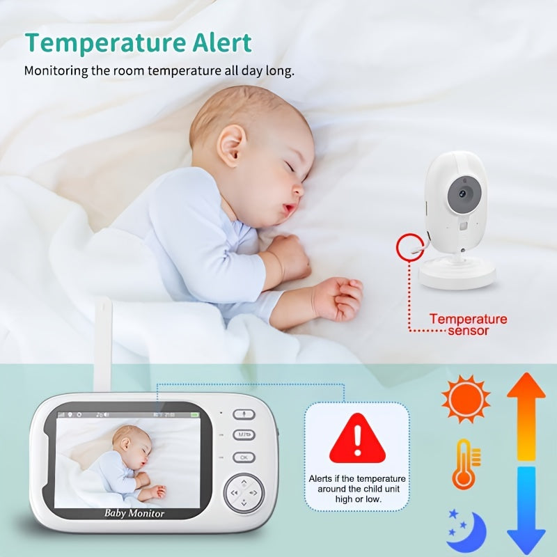 Baby Monitor with 720P HD Camera 8.89cm LCD Screen Night Vision Two-Way Audio Temperature Display