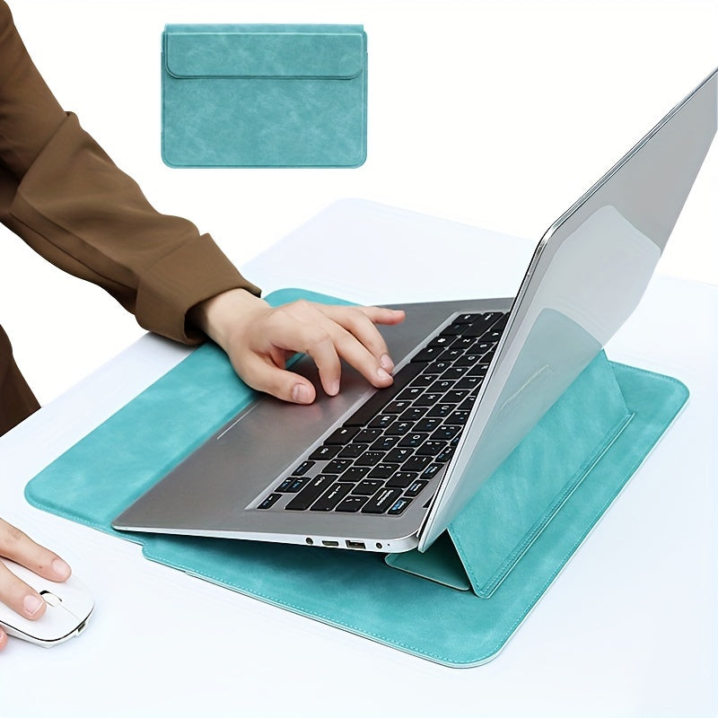 Leather Laptop Sleeve with Stand Water-Resistant for 13.3 and 14.1 Inch Notebooks Green Khaki Dark Grey Light Grey Navy Blue