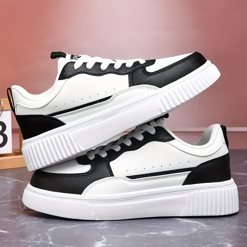 Men's Non-Slip Casual Skate Shoes Black White EVA Sole Low Top Lace Sneakers