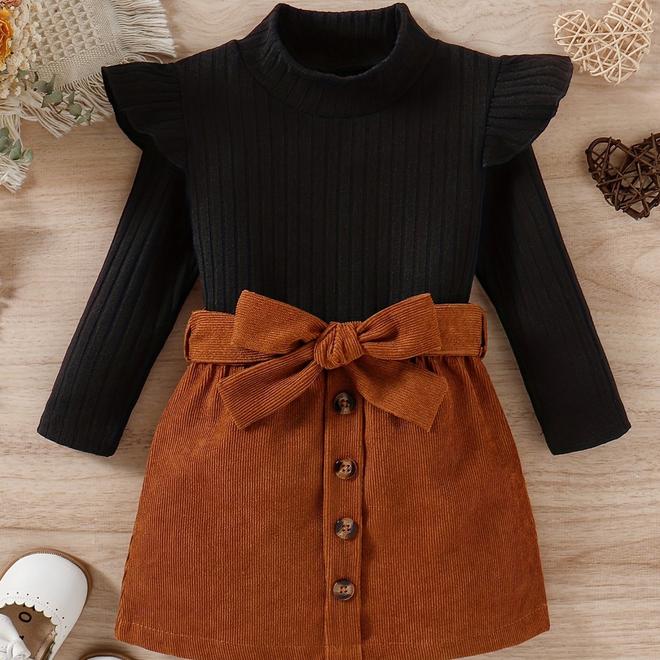 Baby Girls' Preppy Style Top and Corduroy Skirt Set for Fall Winter Outdoor Wear