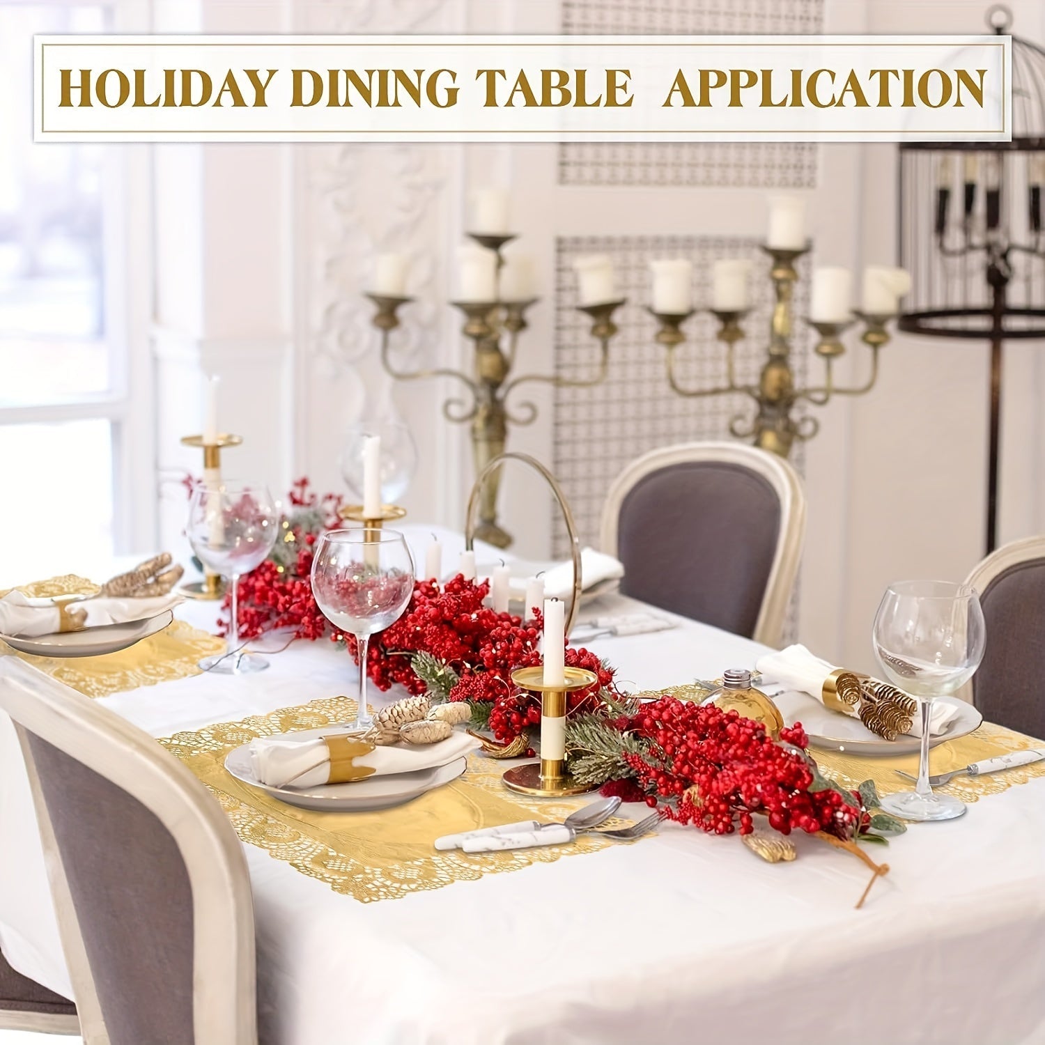 Paquete de 100 manteles individuales rectangulares de papel dorado para postres y fiestas