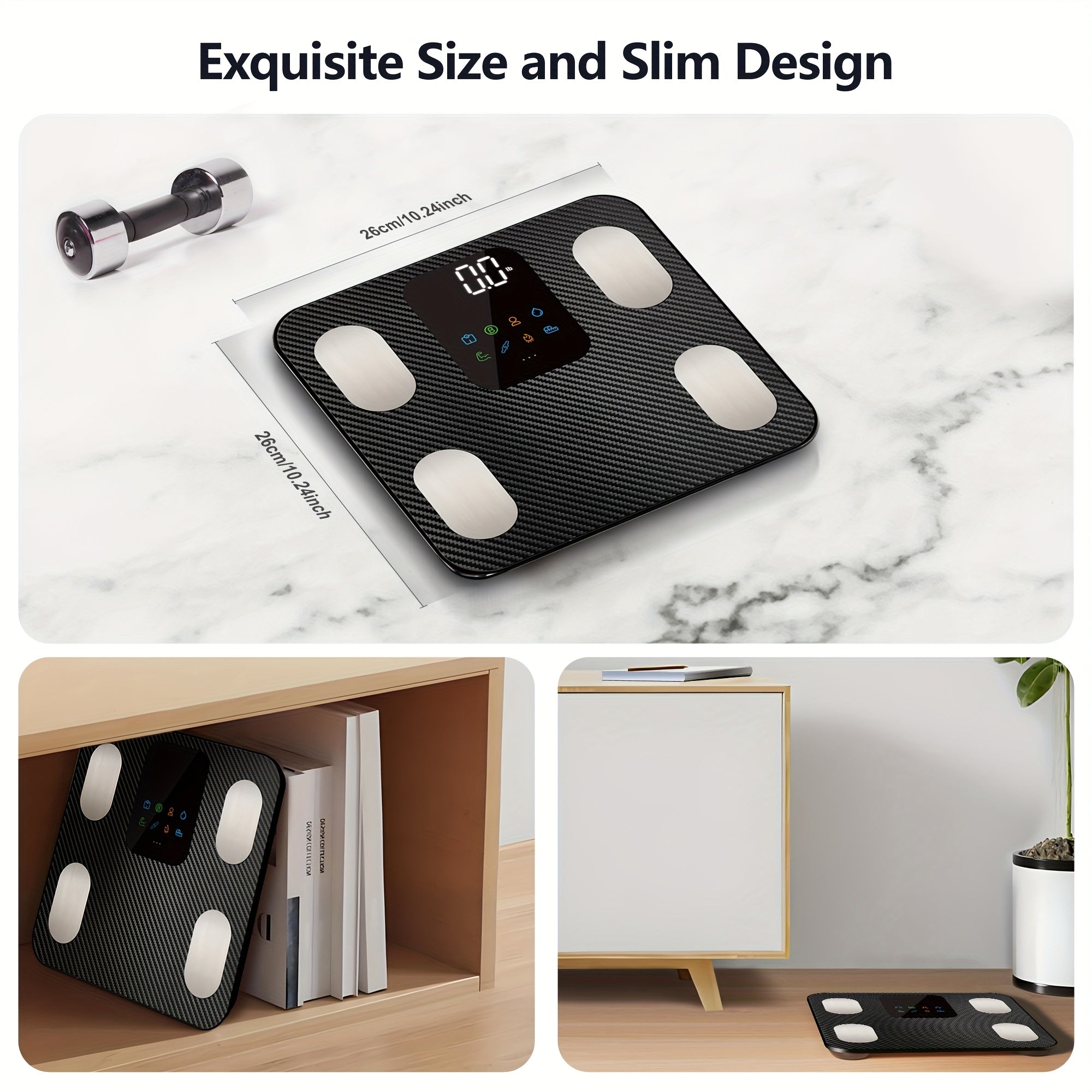 Цифровые напольные весы для тела с грузоподъемностью 181,44 кг, отслеживание ИМТ и гидратации, дизайн из углеродного волокна