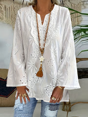 Women's Large Size Jacquard Casual Shirt with Long Sleeves