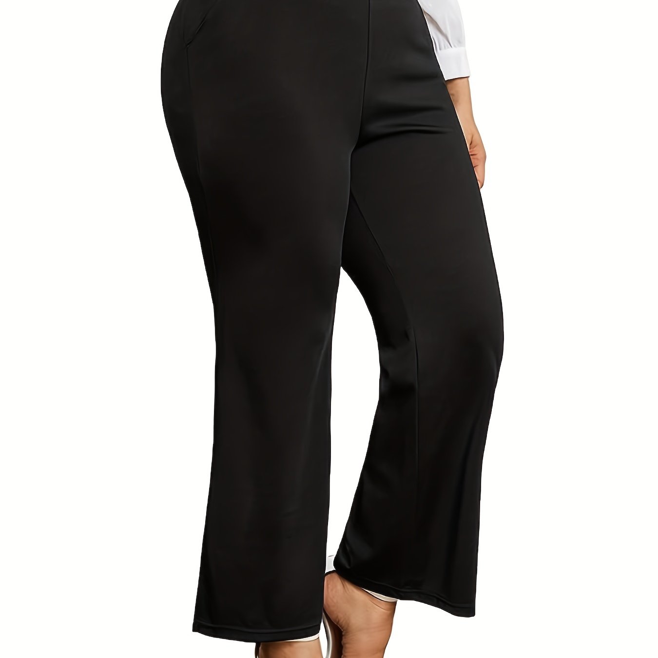 Women Plus Size Elegant Flared Pants with Pockets High Rise Stretch