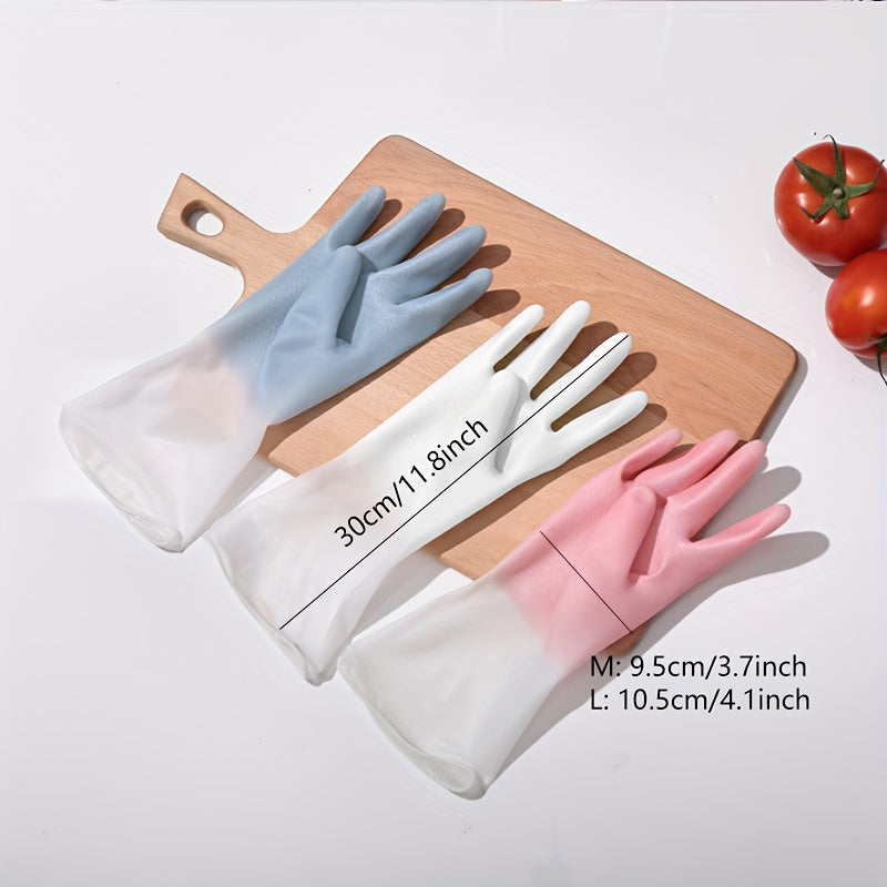 Three Pairs Waterproof Kitchen Cleaning Gloves Non-Slip Household Protection