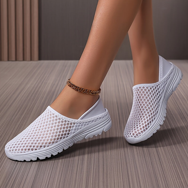Women's Mesh Slip-On Sneakers - Lightweight Casual Shoes with Cushioned Sole