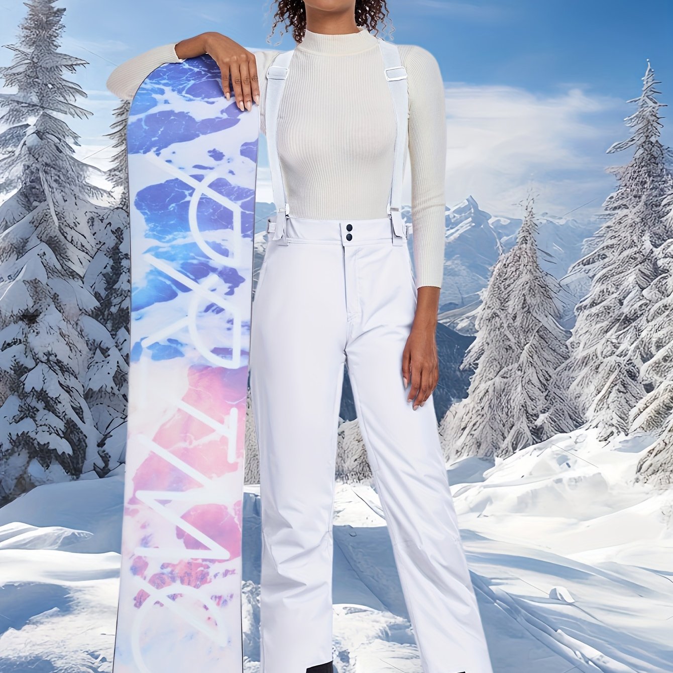 Women's Light Blue Waterproof Thermal Snow Pants for Ski and Winter Outdoor Activities