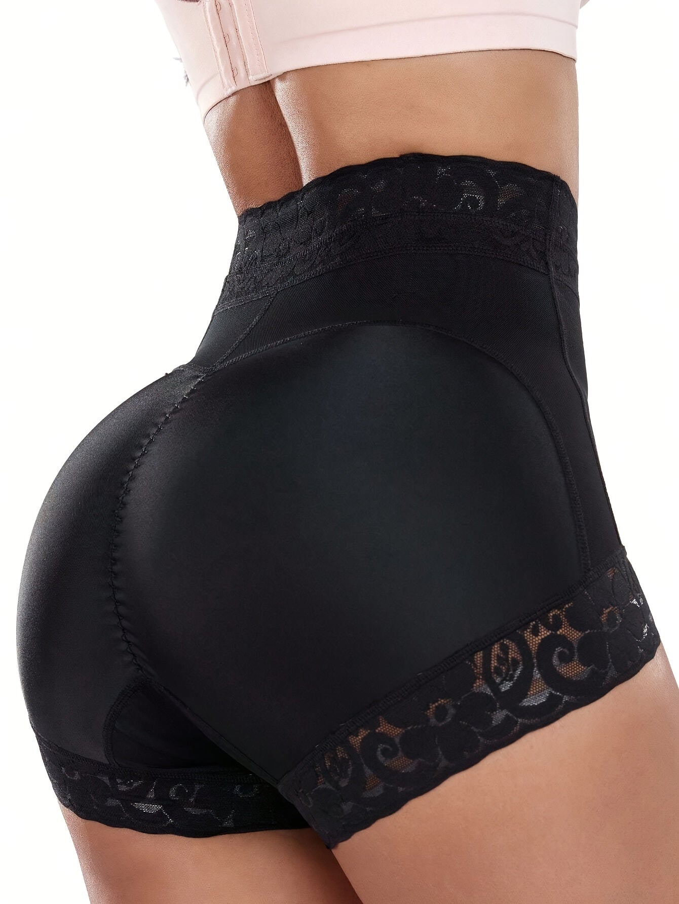 Women's High-Waist Black Shaping Shorts with Lace Detail Tummy Control Butt Lift