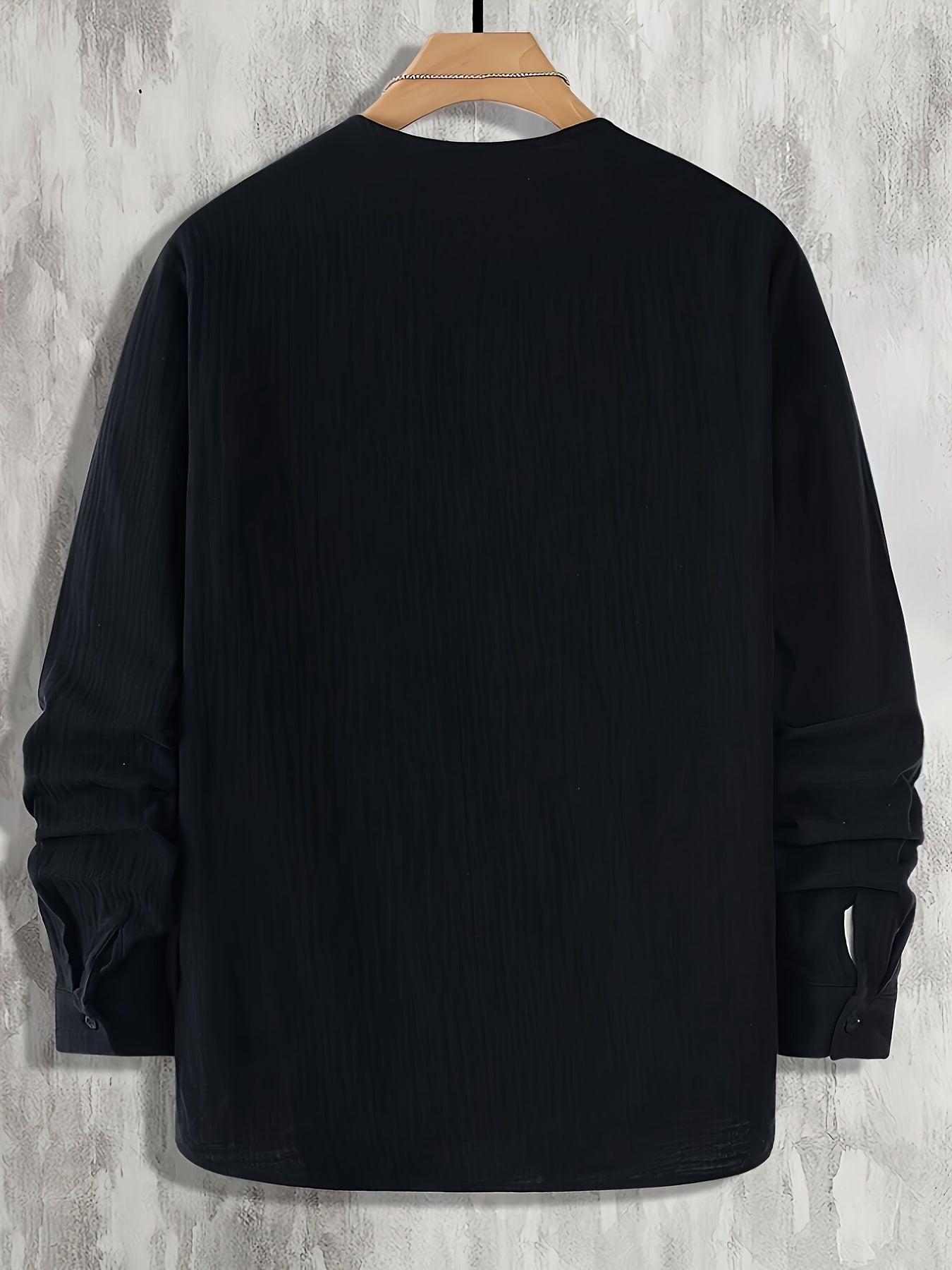 Plus-Size Men's Casual Cotton Shirt with Crew Neck and Button Closure