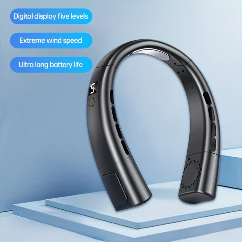 Hands-Free Neck Fan with LED Display, Rechargeable Bladeless Personal Cooling