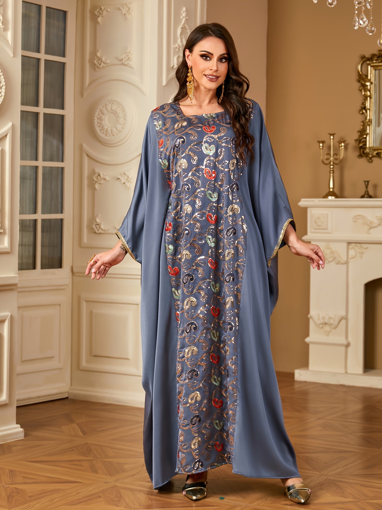 Women's Ramadan Maxi Dress Sequin Abaya Islamic Clothing Large Size