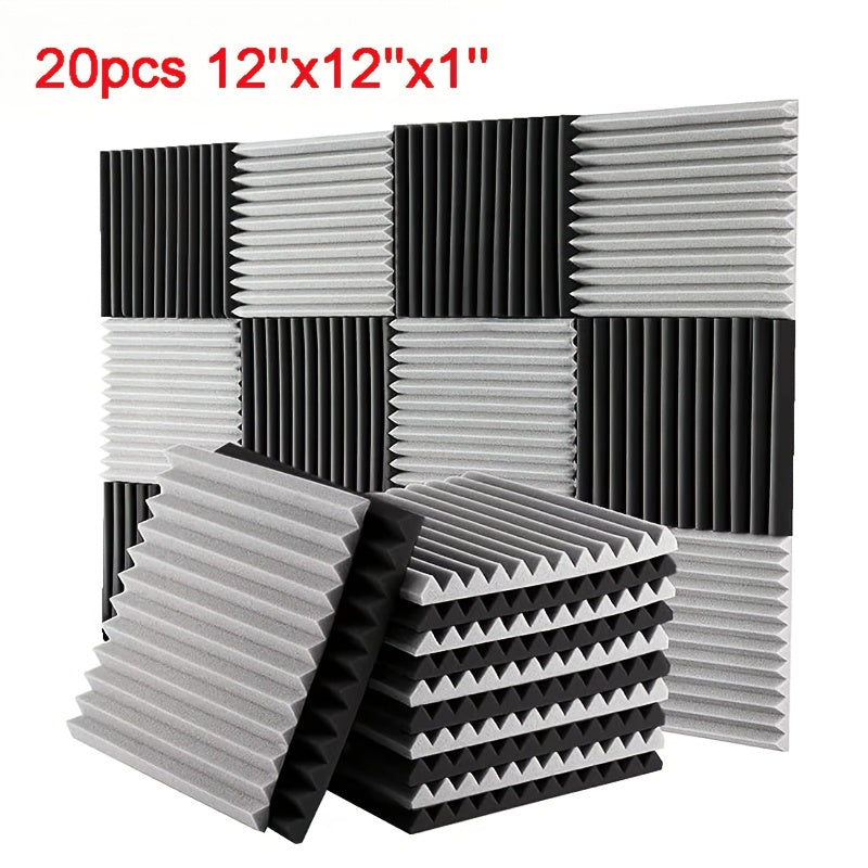 Paquete de 20 paneles de espuma acústica para reducción de ruido, oficina en casa, estudio de grabación, 30.48x30.48x2.54 cm