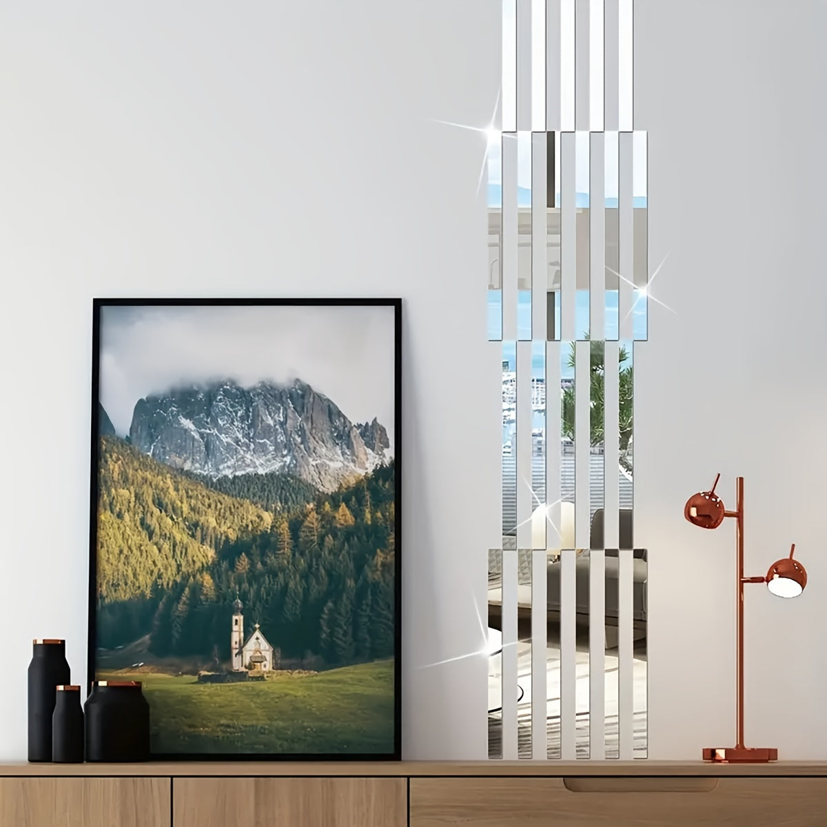 10 серебристых зеркальных декоративных полос самоклеящаяся настенная живопись для домашнего декора