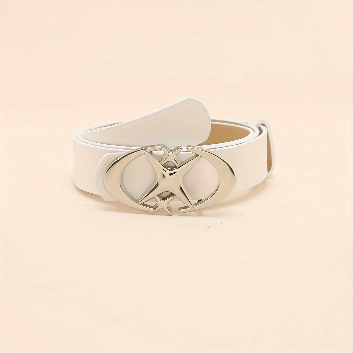 Women's Oval Star Buckle Belt in Solid PU Leather for Casual Jeans