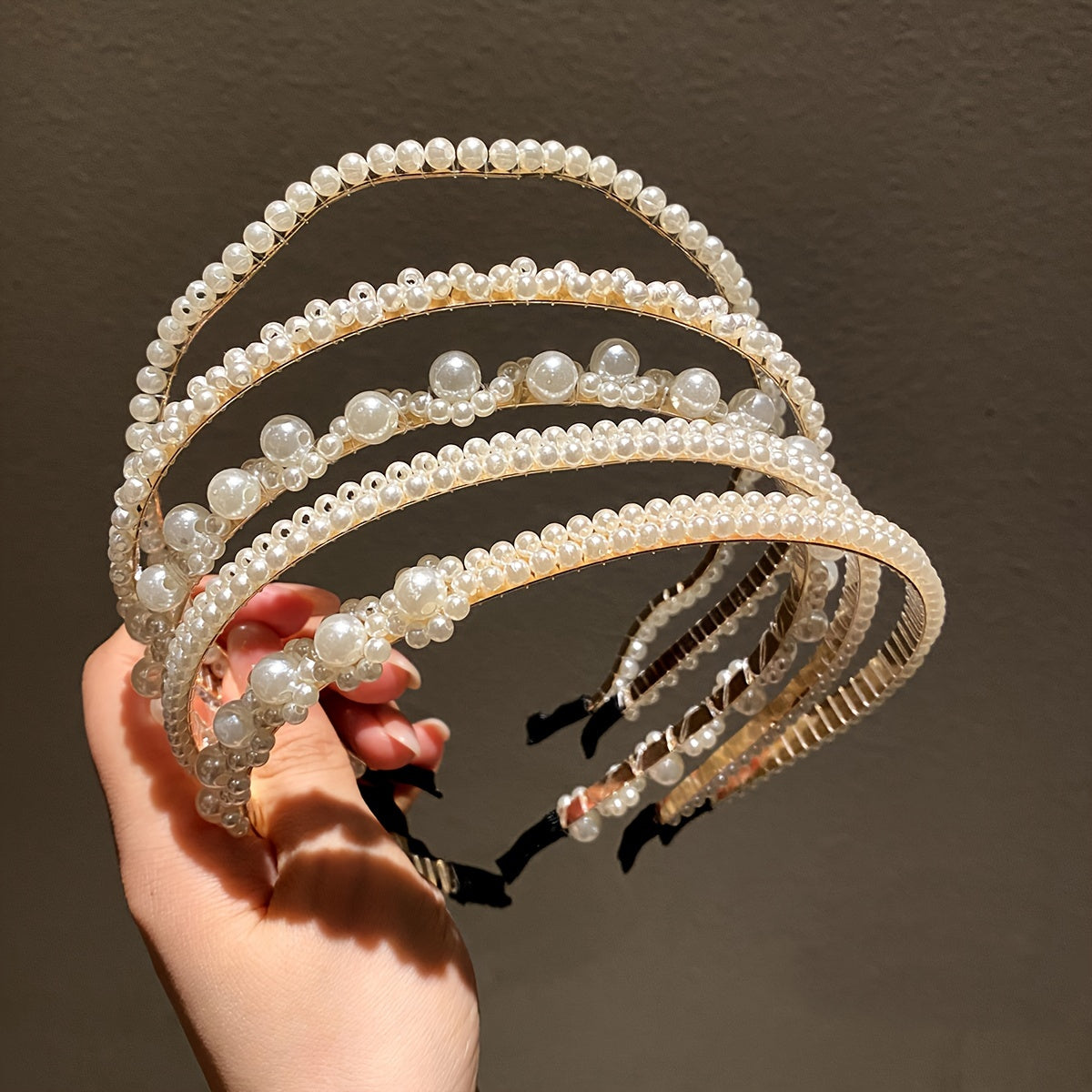 Women’s Faux Pearl Hair Hoops Set of 5 Elegant Stylish Hairbands